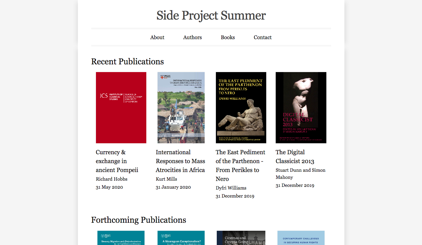 Screenshot of the University of London Press Side Project Summer homepage